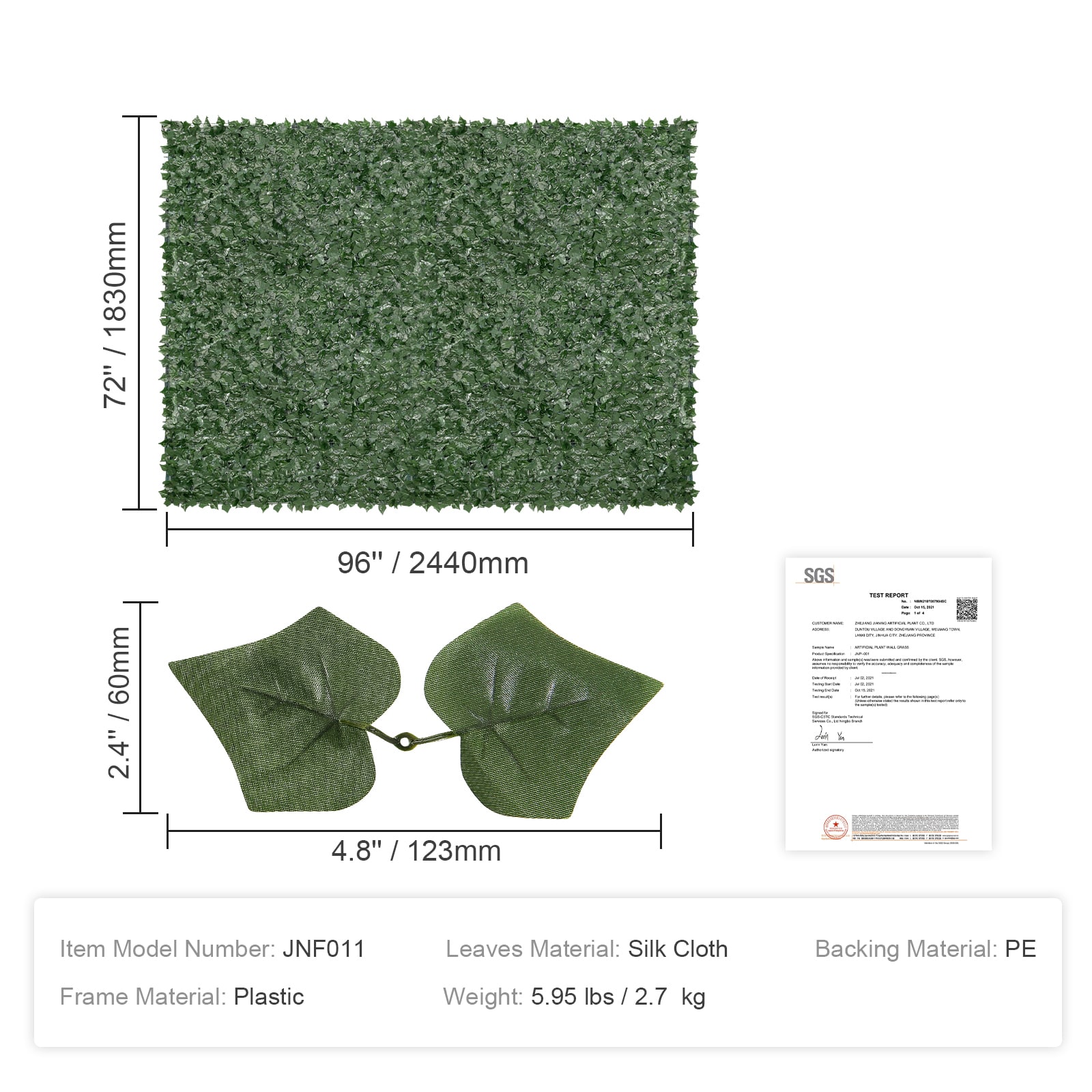 Ivy Privacy Fence, 96 X 72 In Artificial Green Wall Screen, Greenery Ivy Fence With Mesh Cloth Backing And Strengthened Joint, Hedges Vine Leaf Decoration For Outdoor Garden, Yard, Balcony_maomaolike.com